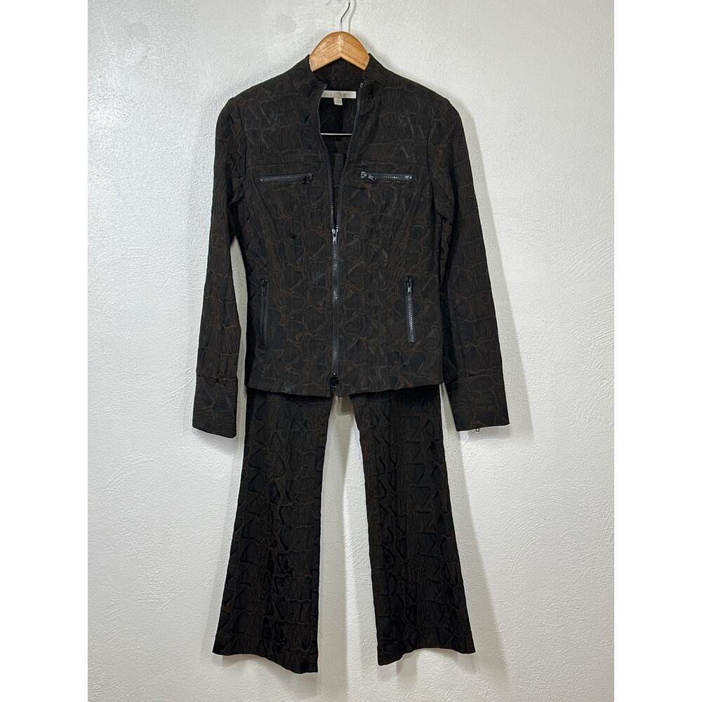 VTG Y2K Cache Luxe 2 Pc Low Rise Flare Pants (2) Zip Jacket Set (XS) Brown Black